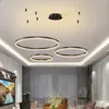 Pendant Lamps Minimalist Modern Led Chandelier Home Lighting Brushed Rings Ceiling Mounted Hanging Lamp Black&Coffee Color