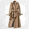 Mulheres trench coats primavera outono moda cinto duplo breasted meados longo de alta qualidade casaco blusão feminino