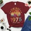 Camisetas vintage 1975 edição limitada preto algodão t camisas mulheres retro verão moda 47th 47 anos de idade festa de aniversário tshirt senhoras topo