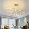 Pendant Lamps Minimalist Modern Led Chandelier Home Lighting Brushed Rings Ceiling Mounted Hanging Lamp Black&Coffee Color