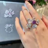 Klusterringar Brilliant Purple Zirconia Large Flower Ring Female Opening Luxury Full Diamond Elegant Temperament Jewelry Birthday Wedding