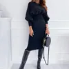 Sıradan Elbiseler Kadın Moda Fener Kolu O boyun boyunlu elbise Sonbahar Zarif Katı İmparatorluk Seksi Paket Hip Partisi Kadınlar için 2023 Vestido