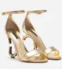 Eleganckie panie Keira Patent skórzane letnie sandały buty Kobiety Pop Heel-Połysany złoto węglowy D-Baroque High Heels Lady Gladiator Sandalias Party Wedding EU35-43