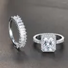 Trouwringen Charm vrouwelijk wit zirkoon dunne ring set klassieke zilveren kleurbetrokkenheid luxe kristallen vierkant voor vrouwen