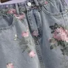 Sukienki Duże kwiaty Drukuj letnia dżinsowa spódnica kobieta 2021 wysoki talia seksowna podzielona podzielona vintage spódnice ołówkowe dżinsy żeńskie 4xl 5xl