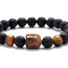 Strand Naturel Noir Obsidienne Pierre Bracelets Pour Femmes Hommes Sculpté Bouddha Charme Décor Oeil De Tigre Lave Bracelet Énergie Reiki