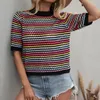 T-shirt femme Doury 90s Rainbow Hollow Out Knitwear Femme T-shirts rayés transparents Summer Boho Beach Style Cover-ups Crop Tops y2k 230503