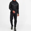 2023 moda esporte wear poliéster tecnologia velo completo zip hoodie jogger duas peças jogging conjunto de treino masculino ternos suor 688ss