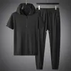 Herren Trainingsanzüge Minglu Sommer Sport Herren Sets T-Shirthose Luxus Kapuzen Kurzarm Reißverschluss Herrenanzüge Elasetic Taille Schlanke Mannhose 5XL 230503