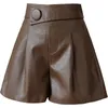 Shorts pour femmes Seoulish automne hiver bouton femmes Faux cuir PU Shorts taille haute dames élégant pantalon court poche femme 230503