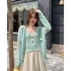 Women's Knits 2023 Autumn 2 Piece Set Women Knitter Suits Pink Sweater Elegant Cardigan Y2k Crop Tops Office Lady Kawaii Clothing Korean