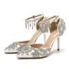 Sandales Femmes Chaussures De Mariage Mode Femme Talon Mince Gland Cristal Robe De Soirée Haute Pompes Ivoire Perle