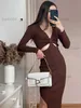 Party Dresses Woman V neck Long Sleeve Cross Hollow out Side Slit Bodycorn Maxi Dress T230503