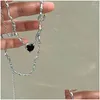 Pendant Necklaces Black Love Heart Necklace Fashion Pearl For Women Sweet Cool Sier Color Clavicle Chain Jewelry Gift Drop De Dhgarden Dhmsh