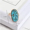 Cluster ringen mode ovale zeshoek turquoise kallaite genezing kristallen ring blauwe steen geometrische vergulde vinger voor vrouwen sieraden dhgcr
