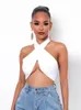 Toppar Sexig bandage halter skördetoppar för flickor väst kvinnor ärmlös backless klubbfest chic wrap beskuren vit svart topp