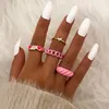 Bagues de bande bohème coeur chaîne ensemble pour femmes mode rose amour bague en gros bijoux fête Y23