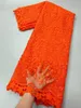 Tecido laranja africano lantejoulas tecido de renda 2022 alta qualidade ebordado francês nigeriano tecidos de renda para casamento 5 jardas