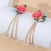 Brincos dangle Bohemia Multicolor Flowers Argil Flowers Tassels de cadeia longa para mulheres Jóias de moda de meninas