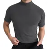 Herr t-skjortor 1pc märke kläder mäns sommar avslappnad korta ärmar turtleneck t-shirt/manlig smal fit mode högkvalitativ ärm t-shirt