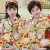 パジャマのティーンパジャマキッズパジャマサテンスリープウェアロングスリーブガールズボーイズナイトスーツ用服セット230503