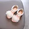 Klänningskor Girl's Sandals Lace Pearl Zipper Sweet Luxury Summer Children Sliders Open Toe 21-36 Toddler Fashion Soft Dance Kids Sliders