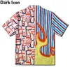 Mäns avslappnade skjortor mörk ikon flamma rand lapptäcke vintage skjortor street mode mäns skjorta sommar hawaiian skjorta j230502