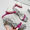 Kleding schoenen vrouwen pumps slippers zomersandalen nieuwe 2022 casual dia's paarse vrouwelijke schoenen buiten vierkant teen slang hoge hakken sexy feest l230216