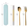 Dinnerware Sets Portable Dinner Set With Box Stainless Steel Chopstick Spoon Fork Set Travel Cutlery Kids For School Outdoor Picnic 230503