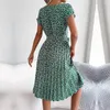 Casual Dresses F Fashion Floral Pleated A Line Long Dress Women Spring Summer Short Sleeve High Waist Chic Dress 230503