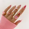 Bant Halkaları Pembe Akrilik Kelebek Knuckle Ring Seti Kadınlar için Kristal Emaye Mantar Yin Yang Çiçek Kızlar Moda Takı Y23