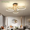 Pendant Lamps Modern LED Lights Parlor Dining Room Bar Hanglamp Remote Control Dimming Rotatable Golden Luminaire Suspension Loft Deco