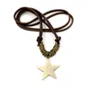 Pendant Necklaces Fashion Korean Style Antique Bronze Pentagram Star Cowhide Necklace Simple Hand-woven Leather Punk Jewelry