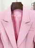 Kadınlar İki Parçalı Pantolon 2 Parça Set Pembe Pist Takım Seti Kadınlar İnce Fit Tek Düğme Rivet Eyel Kuru Blazer Pantolon Set 2 PCS Y075