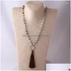 Pendant Necklaces Fashion Frosted Amazonite Stones Rosary Chain Circle Metal Tassel Mala Necklace Handmade Women Jewelry Dro Dhgarden Dhde6