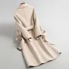 Женская шерстяная смеси элегантное пальто женское длинное шерстяное пиджак Женская корейская поясная смесь дамы винтажные Manteau Femme Hiver 2023 DA204
