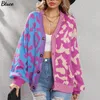 Sweaters 2022 Autumn Winter Luipaard Print Cardigan Vrouw V HEK NEK Single Breasted Breat Sweater Nieuwe losse knop Warm vest voor vrouwen