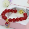 Strand 10mm Round Red Jades Beads Chalcedony Stone Beaded Bracelet For Party Weddings Gold-color Cloisonne Jewelry 7.5inch B2723