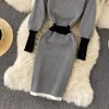 Casual Dresses Office Lady Knit Dress Women Plaid Turn-Down Collar Bodycon Houndstooth Elegant Long Sleeve Wrap