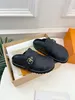 Nya Easy Mules Sandal Designers tofflor Mysig päls komfort Slipper Flurry Men Kvinnor Flat Sandaler äkta lädermule Justerbar remskiv Klassisk IDXH#