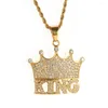 Pendant Necklaces Iced Out Bling Crown Letter KING Necklace For Men Gold Color Stainless Steel CZ Hip Hop Men's Jewelry Drop