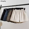 Women's Shorts Women PU Leather Shorts Sexy Fashion Elastic High Waist Side-slit Ladies Chic Wide Leg Casual Loose Simple All-match Ins 230503