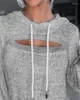 Kvinnors hoodies hooded tröjor Autumn Women 2023 Cutout Front Long Sleeve Casual Plain Daily Sweatshirt