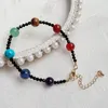 STRAND 7 Chakra's armbanden voor vrouwen zeven kleurrijke natuurlijke edelstenen stenen kralen charme zwart obsidiaan kristallen armbanden genezende sieraden femme