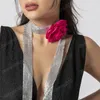 Long Scarf Aluminium Mesh Chain Necklace for Women Exaggerated Big Rose Flower Adjustable Choker Neck Jewelry