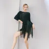 Vestir vestido de dança latina adultos preto borla de manga longa salsa samba samba dançar trajes de tango vestidos de tango