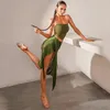 Stage Wear 2023 Sommer Latin Dance Kostüm Frauen Weste Riemen Rock Tango Rumba Samba Erwachsene Übungskleid DNV15981