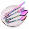 Serisuppsättningar 6/24 st cutlery set knivgaffel dessert sked servis färgglada plattvaror set rostfritt stål silvervaror hem kök bordsvaror 230503