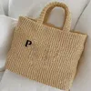 driehoek raffia prad Straw clutch bag Strand onderarm tassen Womens heren mode pochette handtas tassen luxe Crossbody ontwerper knop omhoog kleine wolk tote Schoudertas