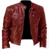 Men's Jackets Men's Leather Jacket Spring And Autumn Business Slim Stand Collar Simple Casual Large Size Coat